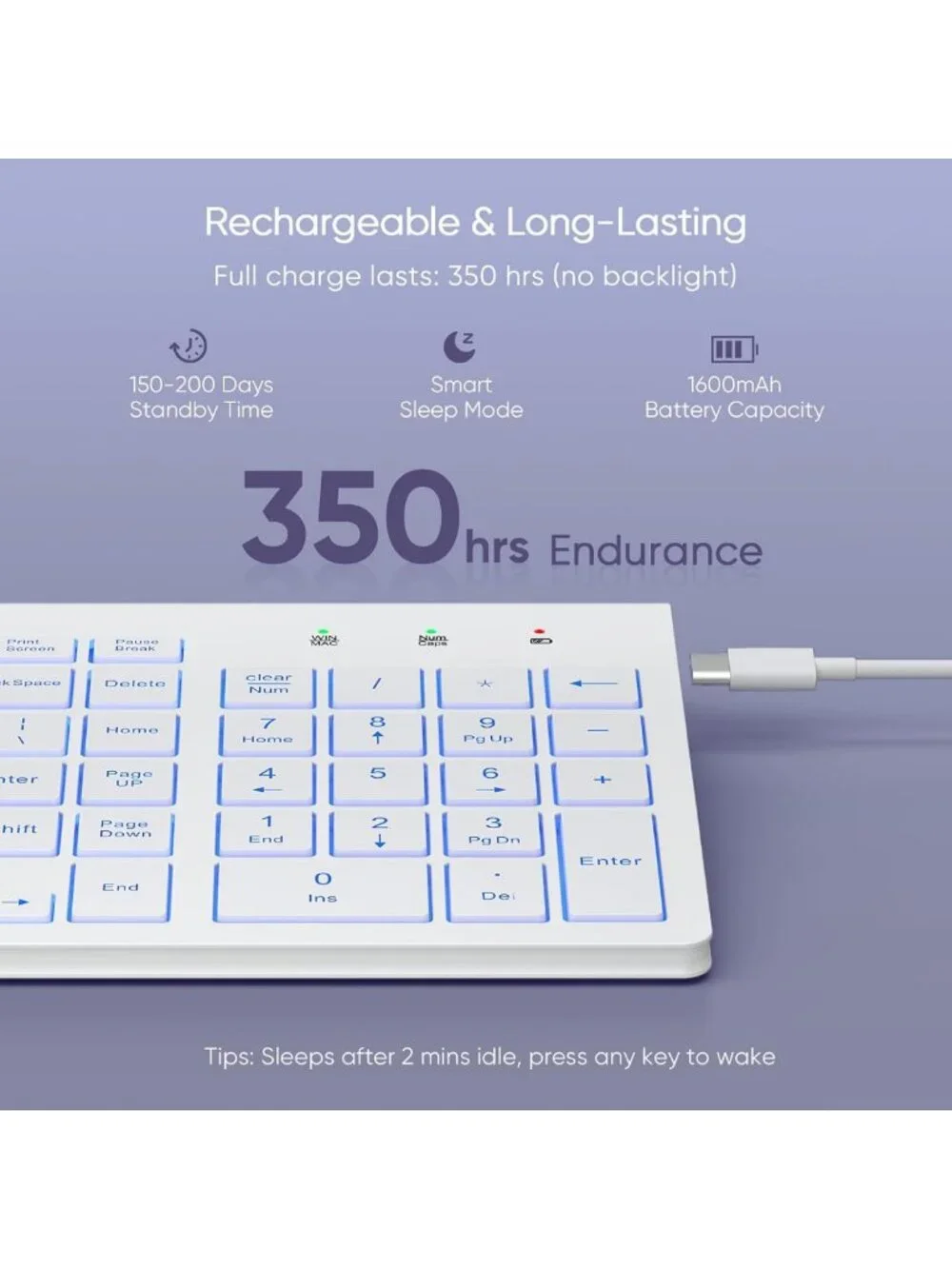 Compact Wireless Keyboard with 7-Color Backlight, Rechargeable, Slim Design